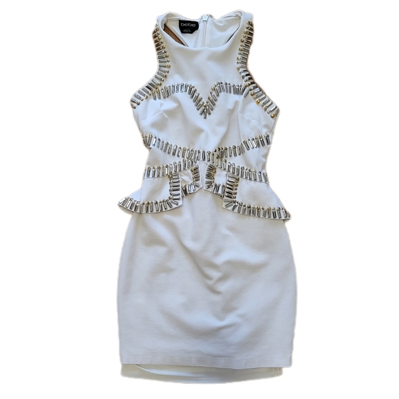 Bebe White Beaded Racer Back Bodycon Mini Dress Size XS - Picture 5 of 12